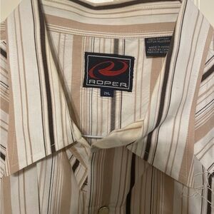 Roper Men's Beige and Brown Striped Shirt